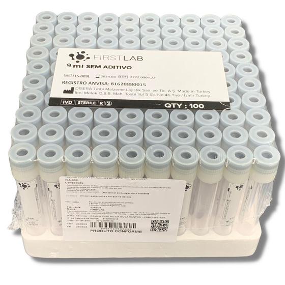 Imagem de Tubo Branco Coleta Vacuo Sem Aditivo 9Ml Prp Prf Rack 100