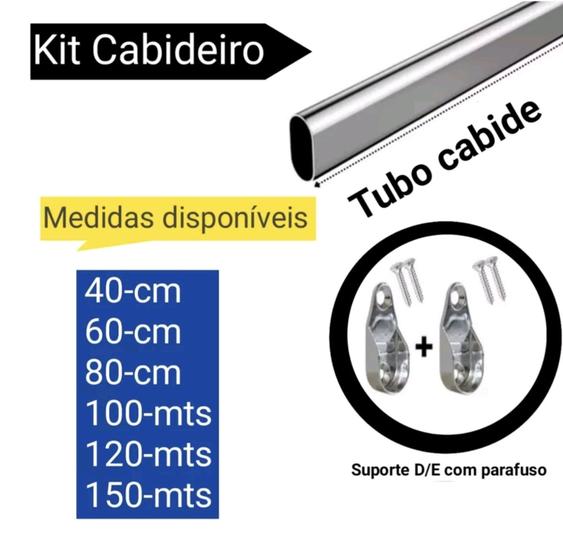 Imagem de Tubo Cabideiro Oval Cromado C/ Suportes P/ Guarda Roupas