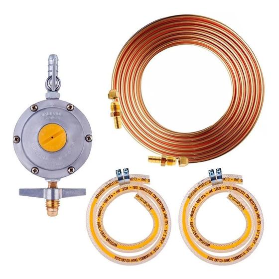 Imagem de Tubo De Cobre 3/8' Para Gas + Reg + Adap + Mang C/ 11 mts