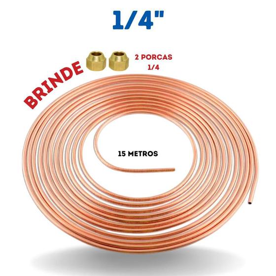 Imagem de Tubo De Cobre Flexível 1/4 6,35mm Panqueca C/15 Metros