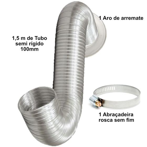 Imagem de Tubo Semi Rígido em alumínio 100mm com 1,5m - com aro de arremate e abraçadeira