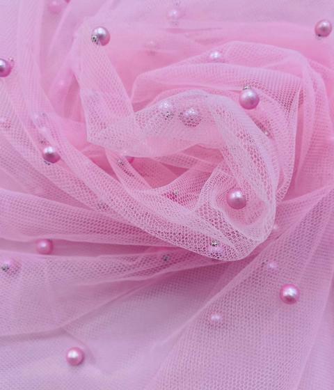 Imagem de Tule com pérola na cor rosa bebê