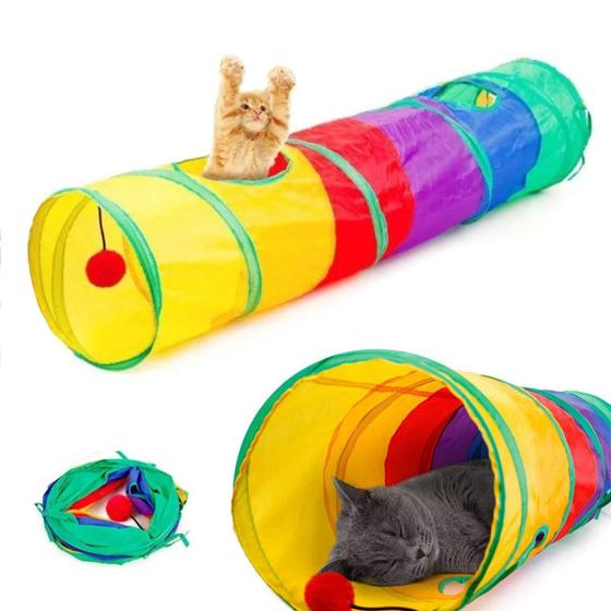 Imagem de Túnel Para Gato Brinquedo Interativo Gatos Labirinto Dobrável Pet Colorido