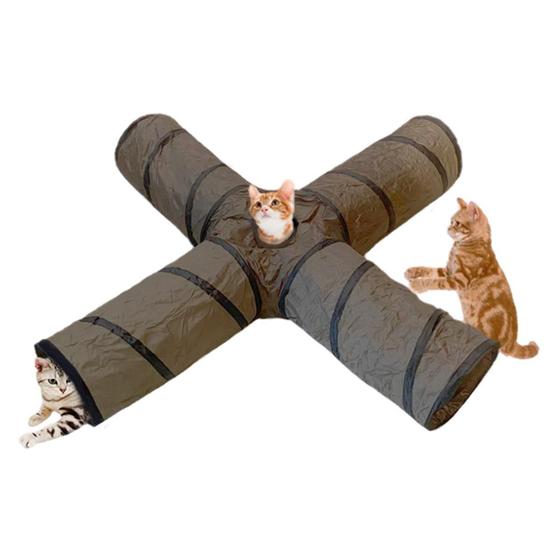 Imagem de Túnel Para Gato Em X 4 Saídas Dobrável 1,40X1,40X25Cm Marrom