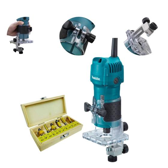 Tupia de Laminados 110V 530W 3709 c/ Jogo de Fresas para Madeira Makita Menor preço em Tupia de Laminados 110V 530W 3709 c/ Jogo de Fresas para Madeira Makita