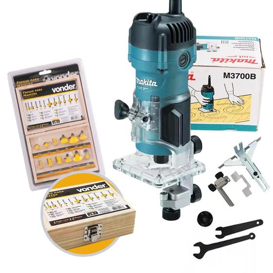 Imagem de Tupia Elétrica Makita M3700b 530W + Kit com 12 Fresas