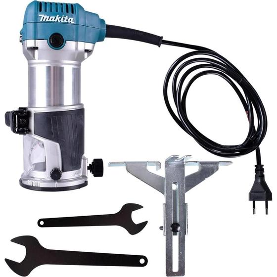 Imagem de Tupia Eletronica 6Mm Industrial 710W Com Pinças Conjunto de Guia Reta Base Parão RT0700C 110V Makita