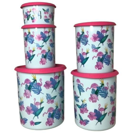 Imagem de Tupperware Conjunto de Potes Mágica Flamingo Floral 5 Itens