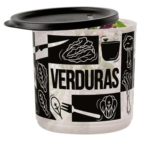 Imagem de Tupperware pote refri line redondo verduras preto e branco 