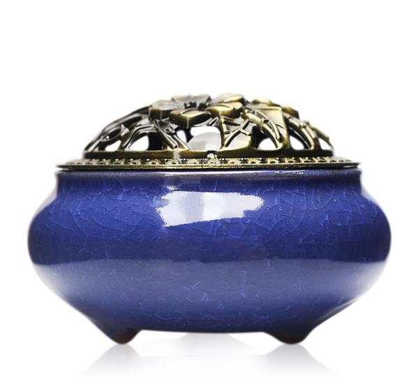 Imagem de Turíbulo Incensário de Mesa em Cerâmica Azul Escuro 10cm