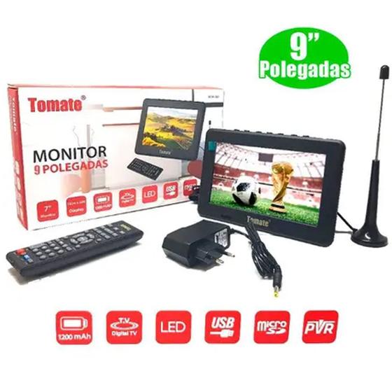 Imagem de Tv Digital Portátil Led Monitor 9 Pol Micro Sd Com Antena Mtm-909