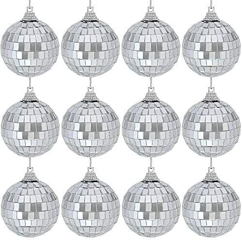 Imagem de Twavang 12 Pcs 1.6 polegadas Disco Ball Decoração Silver Mirror Ball Ornament para festa, árvore de Natal, casamento