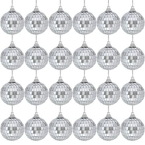 Imagem de Twavang 24 Pcs 1.6 polegadas disco bola decoração de prata espelho bola ornamento para festa, árvore de Natal, casamento