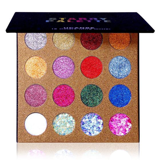 Imagem de UCANBE Pro Glitter Eyeshadow Palette - Professional 16 Cores - Chunky & Fine Pressed Glitter Eye Shadow Powder Maquiagem Pó altamente pigmentado Ultra Shimmer para Corpo Facial