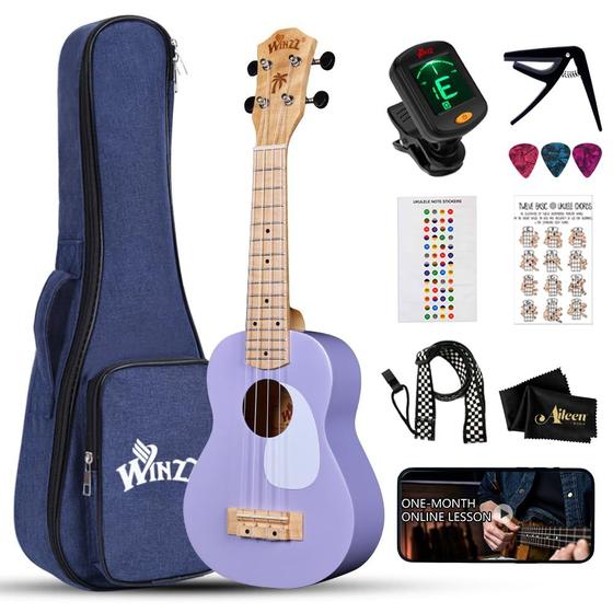 Imagem de Ukulele WINZZ Soprano de madeira havaiana de 21 polegadas para iniciantes