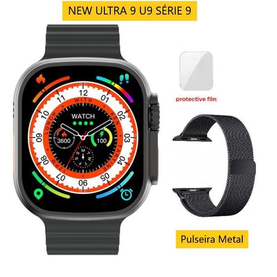 Imagem de Ultra 9 Smartwatch U9 Serie 9 Ligaç. Rede Social+Saúde GPS + Pulseira+Película New 2023