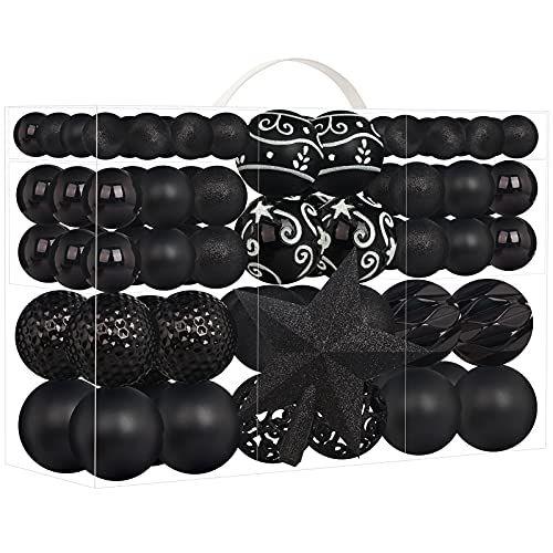 Imagem de Ultra-Luxo 101 Peça Bolas de Natal Enfeites Conjunto com Árvore de Natal Topper, Roomtip Shatterproof Christmas Baubles - Projetado em Italia - Mini Bolas de Natal para Decorações de Natal, Preto