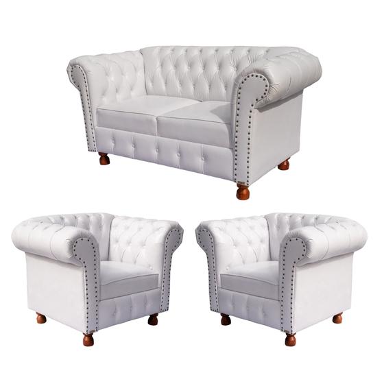 Um Sofá 2,00cm + Duas Poltronas Chesterfield Luiz XV Novo Encanto