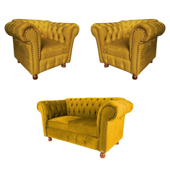Um Sofá 2,30cm + Duas Poltronas Chesterfield Luiz XV SUEDE Novo