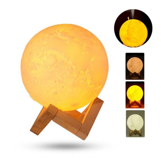 Imagem de Umidificador - lâmpada de mesa LED lua com função de umidificador de névoa fria, brilho ajustável