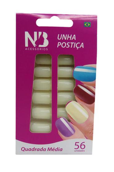 Unha Postiça - Natural - Quadrada Média - C/Adesivo Gel - - Nb ...