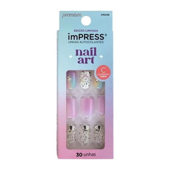 Imagem de Unhas autocolantes kiss impress nail art sweet life quadrado curto c/30un ime03b