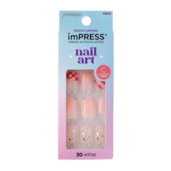 Imagem de Unhas Autocolantes Quadrado Curto Kiss Impress C/30Un