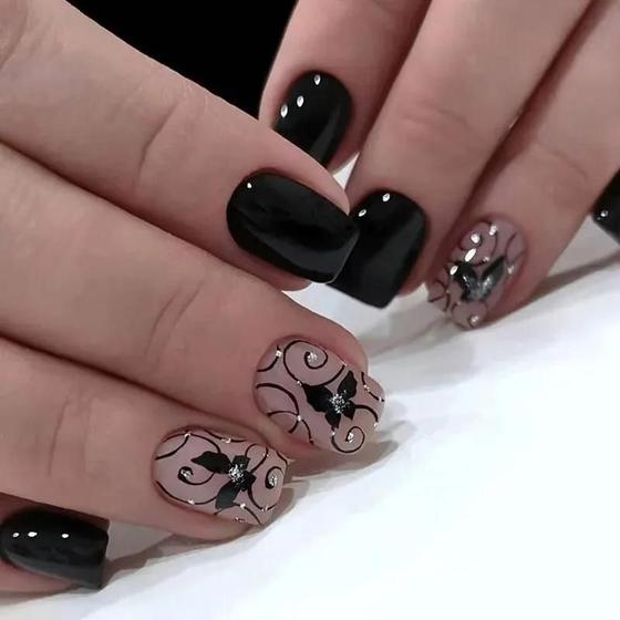 Imagem de Unhas Curtas Francesas com Borboleta - Kit com 24 Unhas, Gel e Lixa