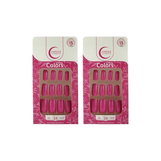 Imagem de Unhas Postiças Fhaces Colors Rosa Fucsia U3090 - Kit C/2un