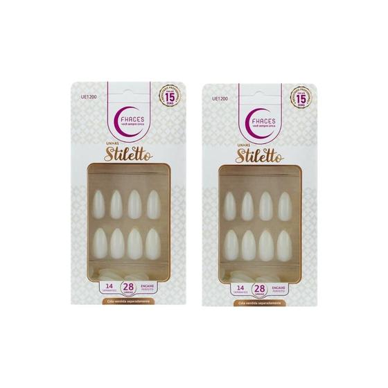 Imagem de Unhas Postiças Fhaces Stiletto Natural Com 28Un - Kit 2Un