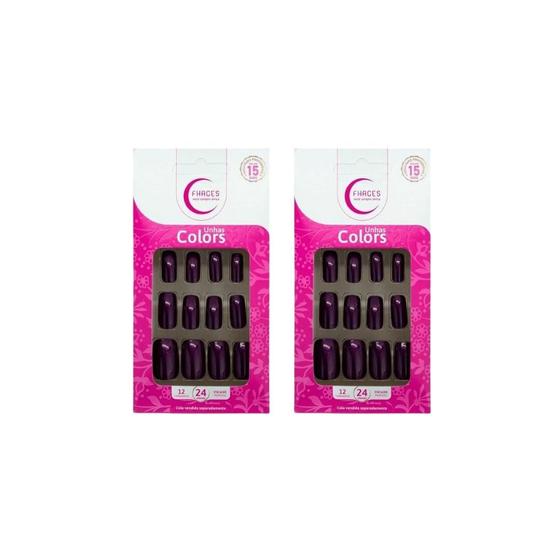 Imagem de Unhas Postiças Fhaces Top Coalt Metalic Purple -Kit C/2Un