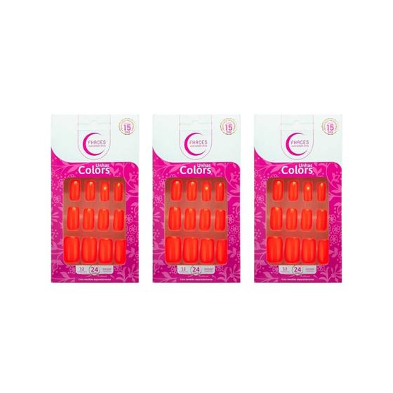 Imagem de Unhas Postiças Fhaces Top Coalt Neon Summer - Kit C/3un