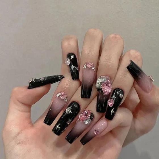 Imagem de Unhas Postiças Longas Francesas - 24 Unidades com Gel e Lixa