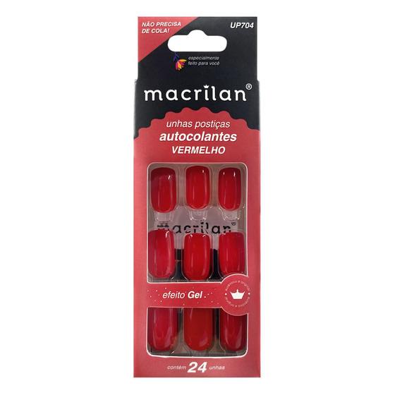 Imagem de Unhas Postiças Macrilan Autocolantes Vermelho 24 Unidades