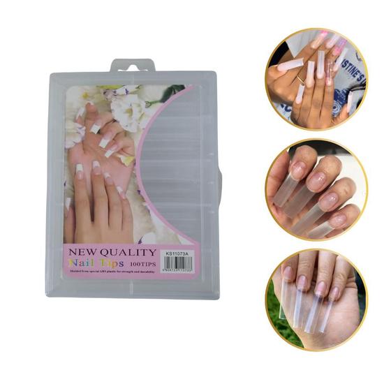 Imagem de Unhas tips Realista curva C longa 100 unidades + estojo