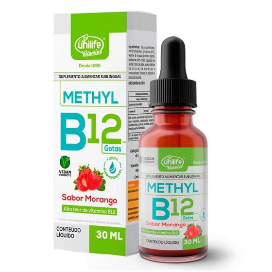 Uni Vit. B12 Methyl Em gotas Sabor Morango 30 ml Ref. 20555 Unilife
