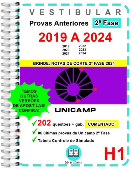 Imagem de Unicamp (H1) 2ª Fase Provas 2019 a 2024 Gabarito Comentado