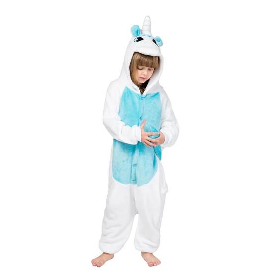 Imagem de Unicórnio Alado Branco Azul Infantil Kigurumi Macacão Fantasia