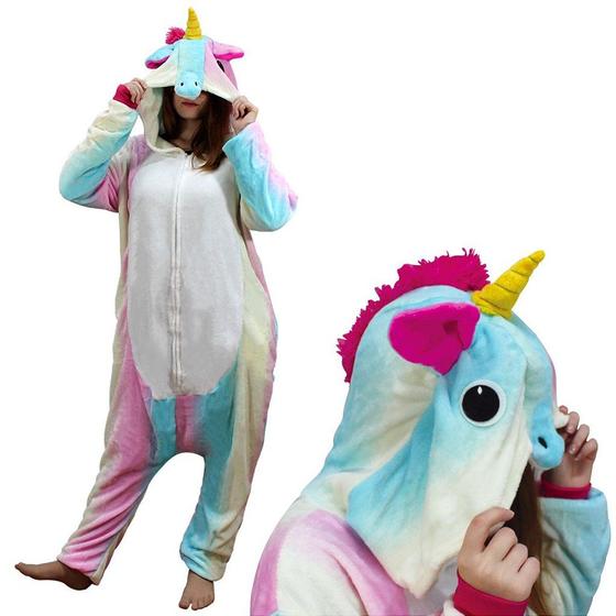 Imagem de Unicórnio Kigurumi 3D Pijama Roupa Macacão Fantasia Adulto