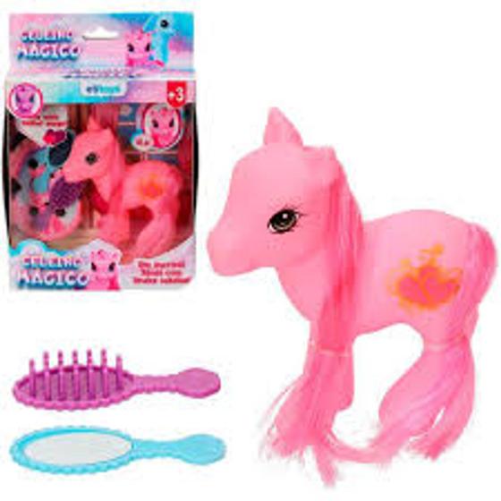 Imagem de Unicornio / poney de vinil com crina e calda + espelho e escova celeiro magico 3 pecas - ETITOYS