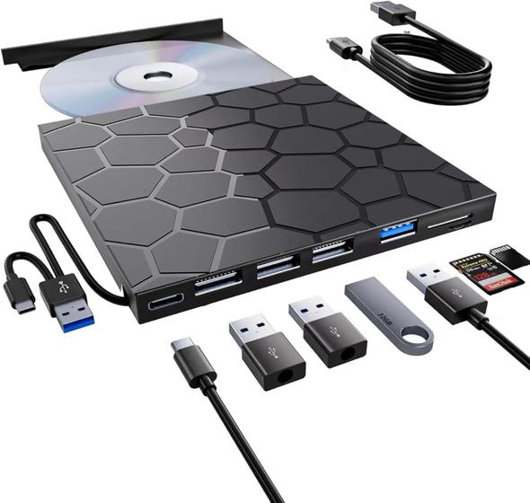 Imagem de Unidade externa de CD/DVD VAIYI 8 em 1 USB 3.0 para laptop/desktop