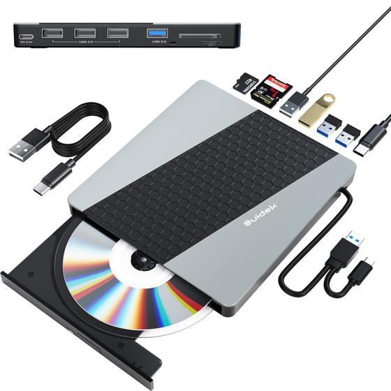 Imagem de Unidade externa de CD e DVD SUIDEK USB 3.0 USB C 8 em 1 Hub