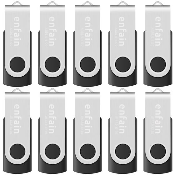 Imagem de Unidades flash USB Enfain 16GB USB 2.0 Swivel, pacote com 10 unidades pretas