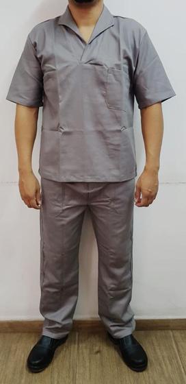 Imagem de Uniforme de trabalho em brim cinza camisa manga curta e calça construção civil indústria