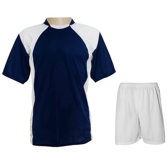 Imagem de Uniforme Esportivo 20 Camisas Azul Marinho/Branco e Calções Brancos