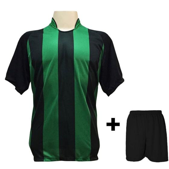 Imagem de Uniforme Esportivo com 12 Camisas modelo Milan Preto/Verde + 12 Calções modelo Madrid Preto