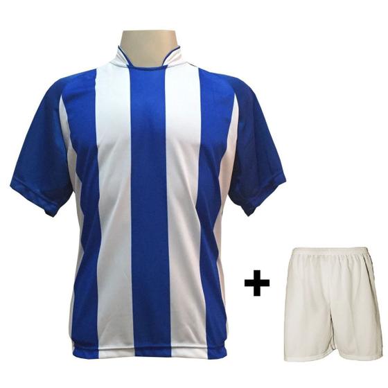 Imagem de Uniforme Esportivo com 12 Camisas modelo Milan Royal/Branco + 12 Calções modelo Madrid Branco