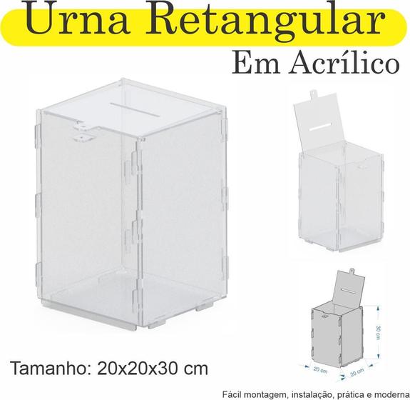 Imagem de Urna Acrilico Sorteio Caixa Sugestão Retangular 30 X 20 Cm