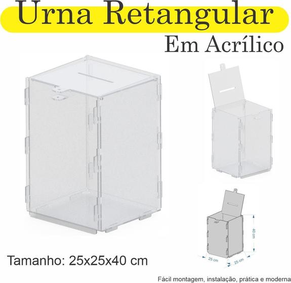 Imagem de Urna Acrilico Sorteio Caixa Sugestão Retangular 40 X 25 Cm