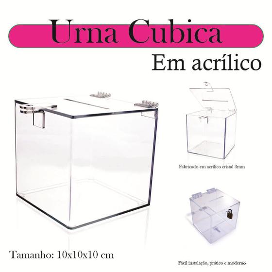 Imagem de Urna Acrílico Sorteio Caixa Sugestões Cubo 10 Cm X 10 Cm